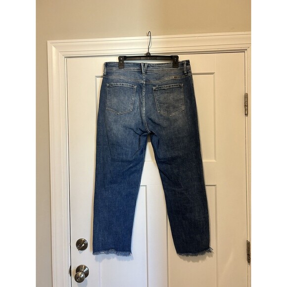 KanCan Mid Rise Straight Leg Jeans Size 13/30 Dark Wash Stretch Denim Frayed Hem - Picture 6 of 7
